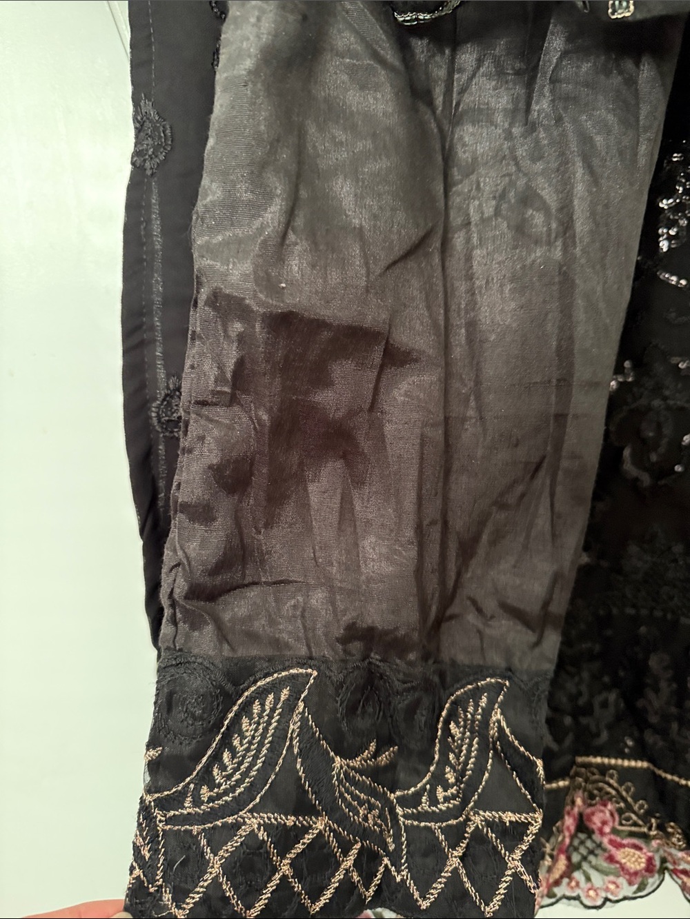 Black Embroidered Floral Indian pant Suit with Pink Accents - Picture 3 of 5
